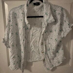 Floral Print Crop Top - White and Green